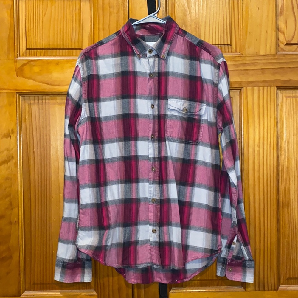 Aeropostale Pink Grey Flannel Button Up Men’s Small